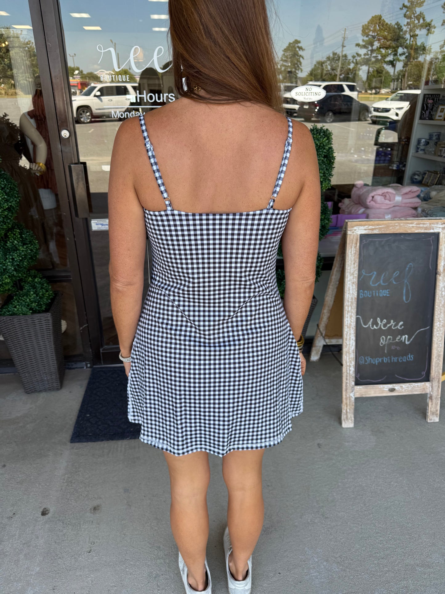 Gingham Romper Dress: Black
