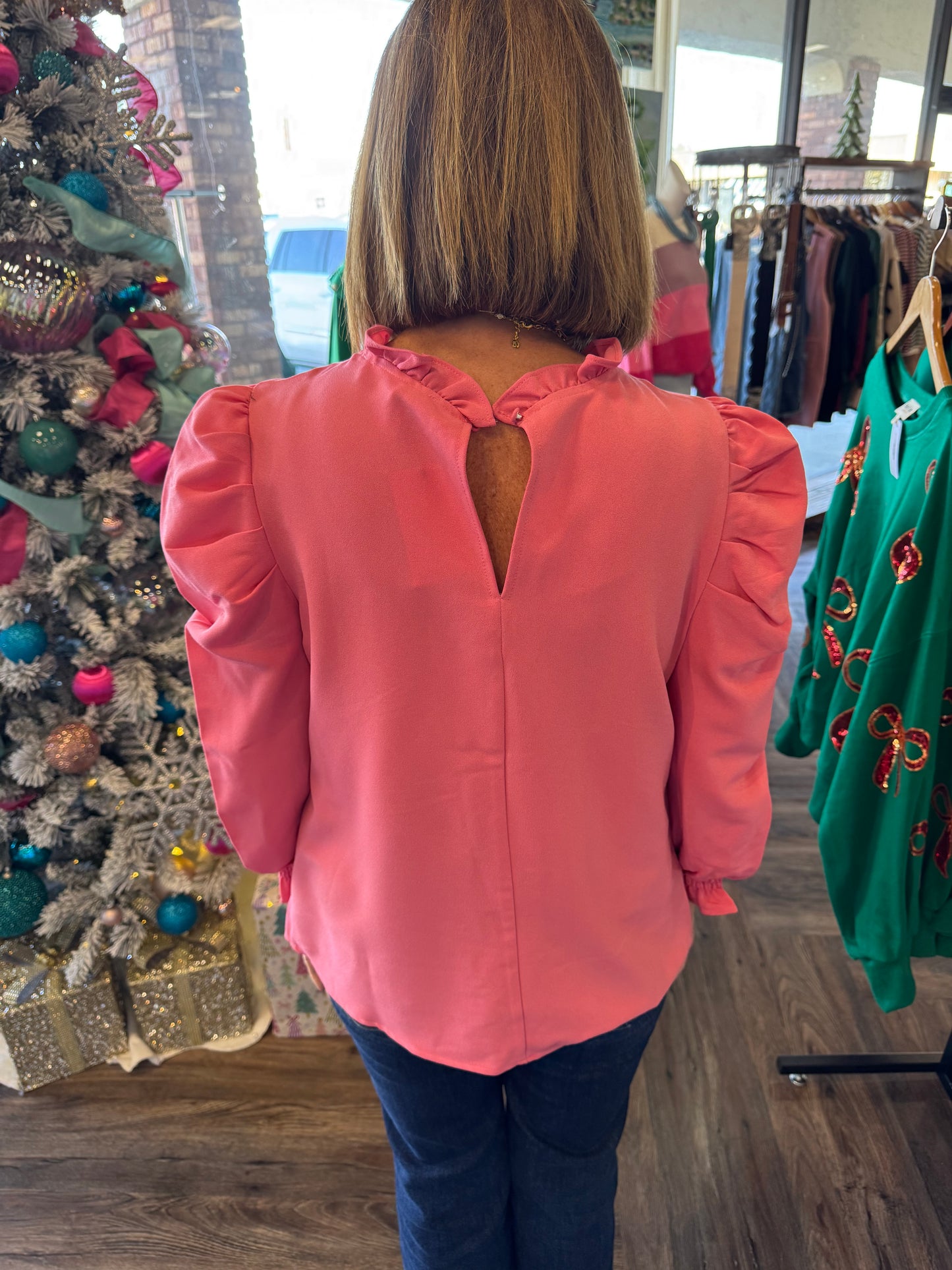 Marla Ruffle Puff Blouse: Pink