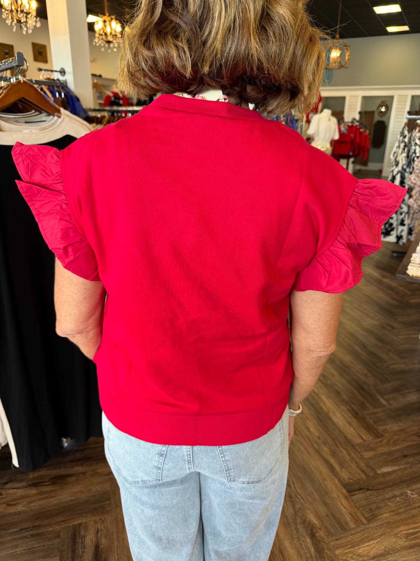 Red Bow Ruffle Top