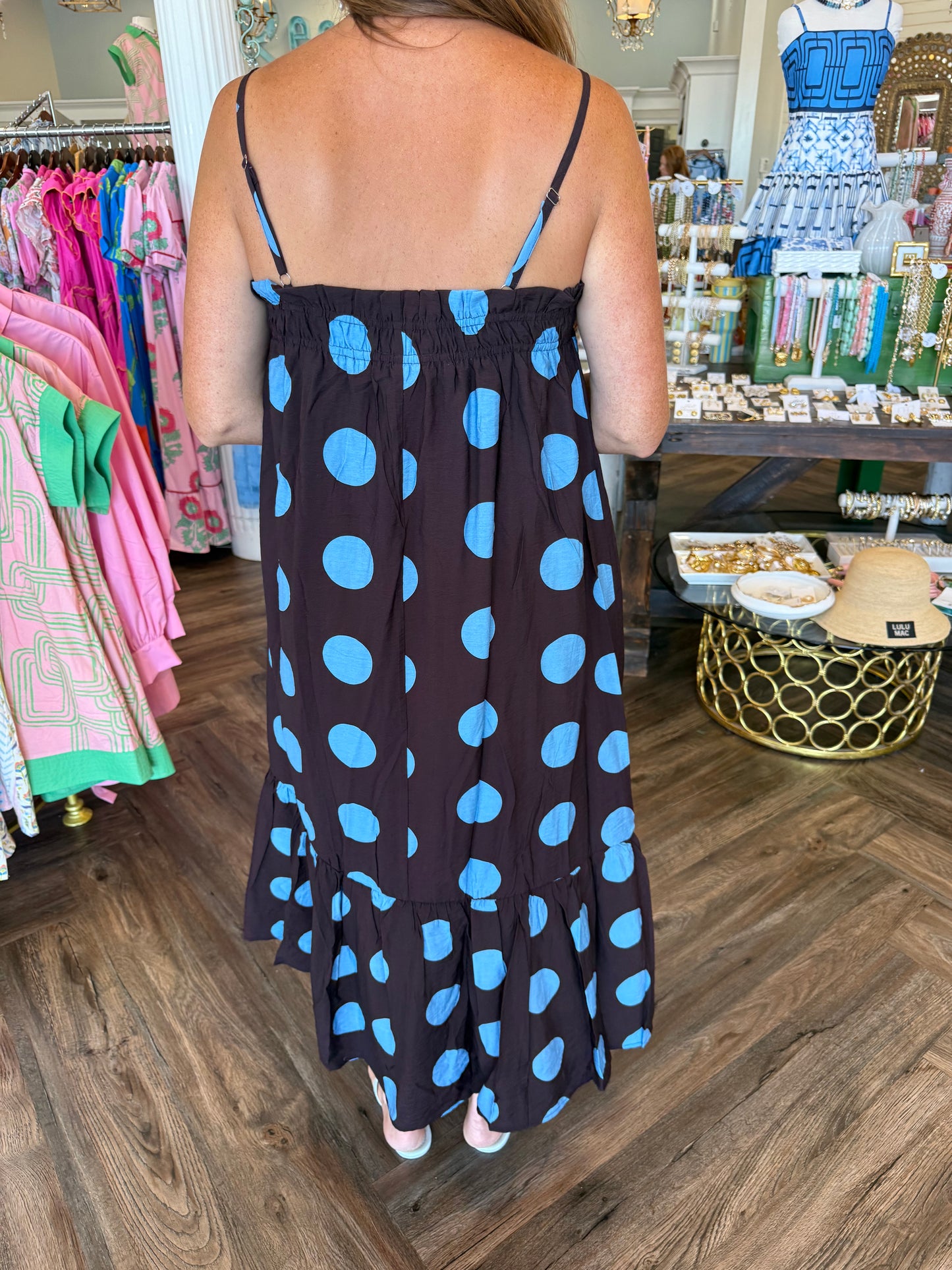 Brown and Blue Polka Dot Midi