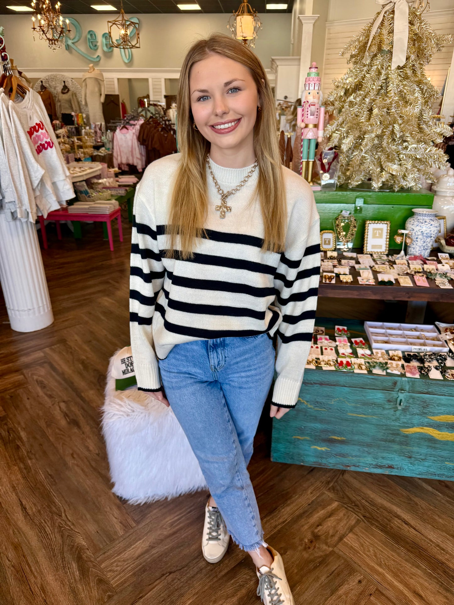 Elizabeth Stripe Sweater: Cream