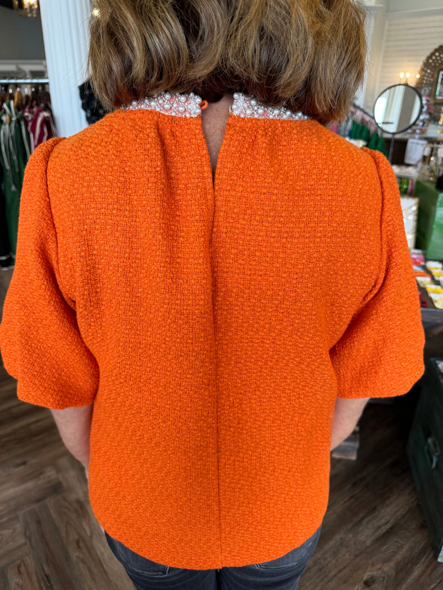 Pearl Tweed Top: Orange