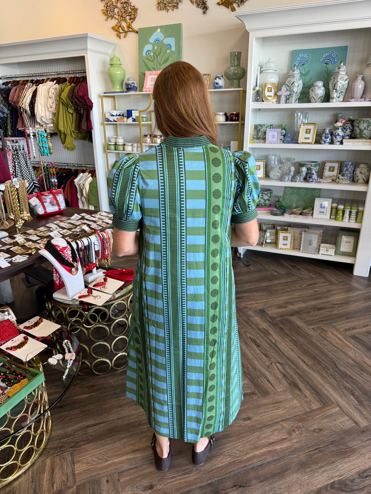 Geometric Midi Dress: Green
