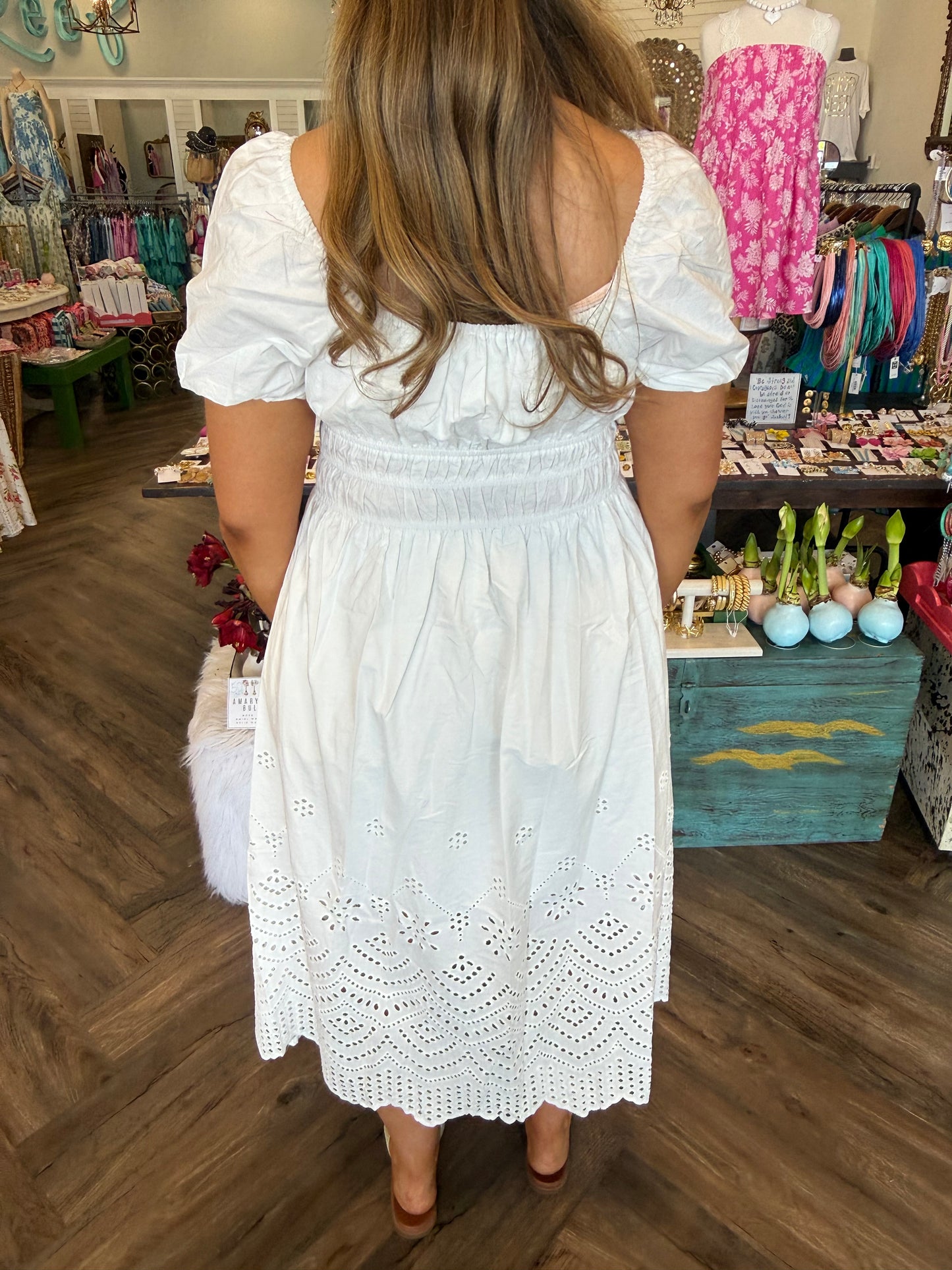 Flirty Eyelet Maxi Dress: White
