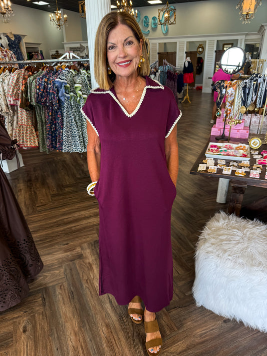Stacy Solid Midi Dress: Burgandy