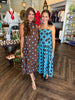 Neck Tie Dot Midi Dress: Blue/Brown