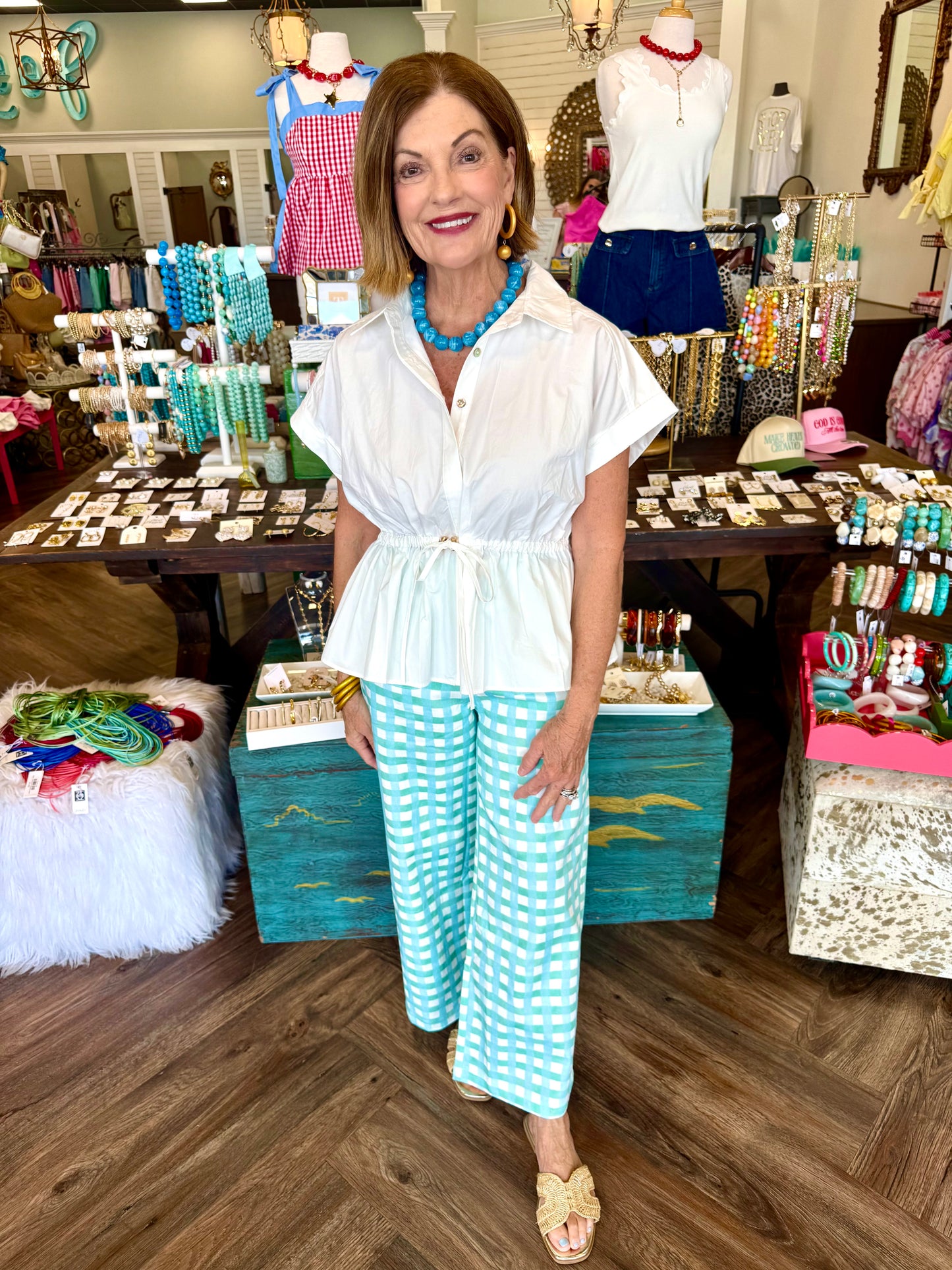 Mint Gingham Pants