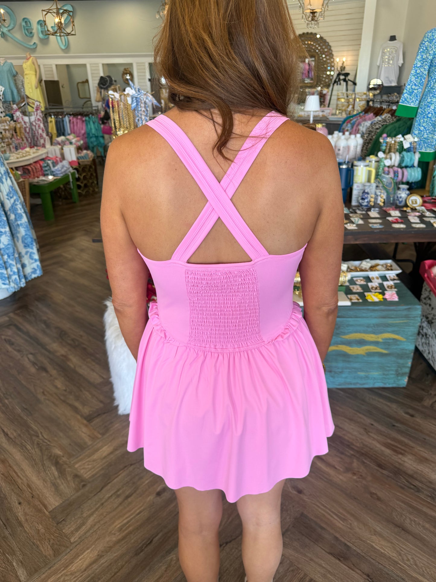 Active Smocked Romper Dress: Pink