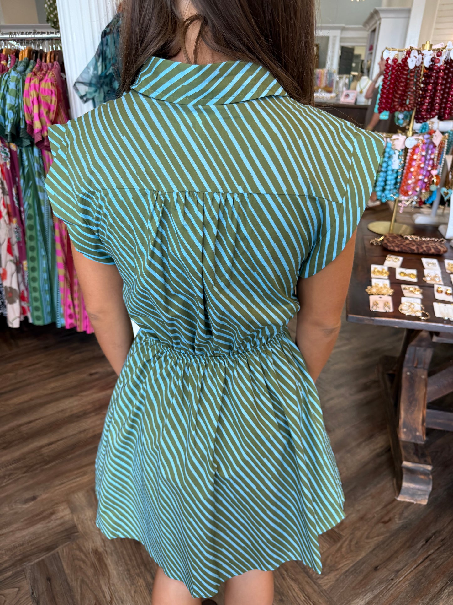 Olive and Blue Stripe Dress
