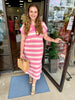 Chason Pocket Stripe Midi Dress: Pink