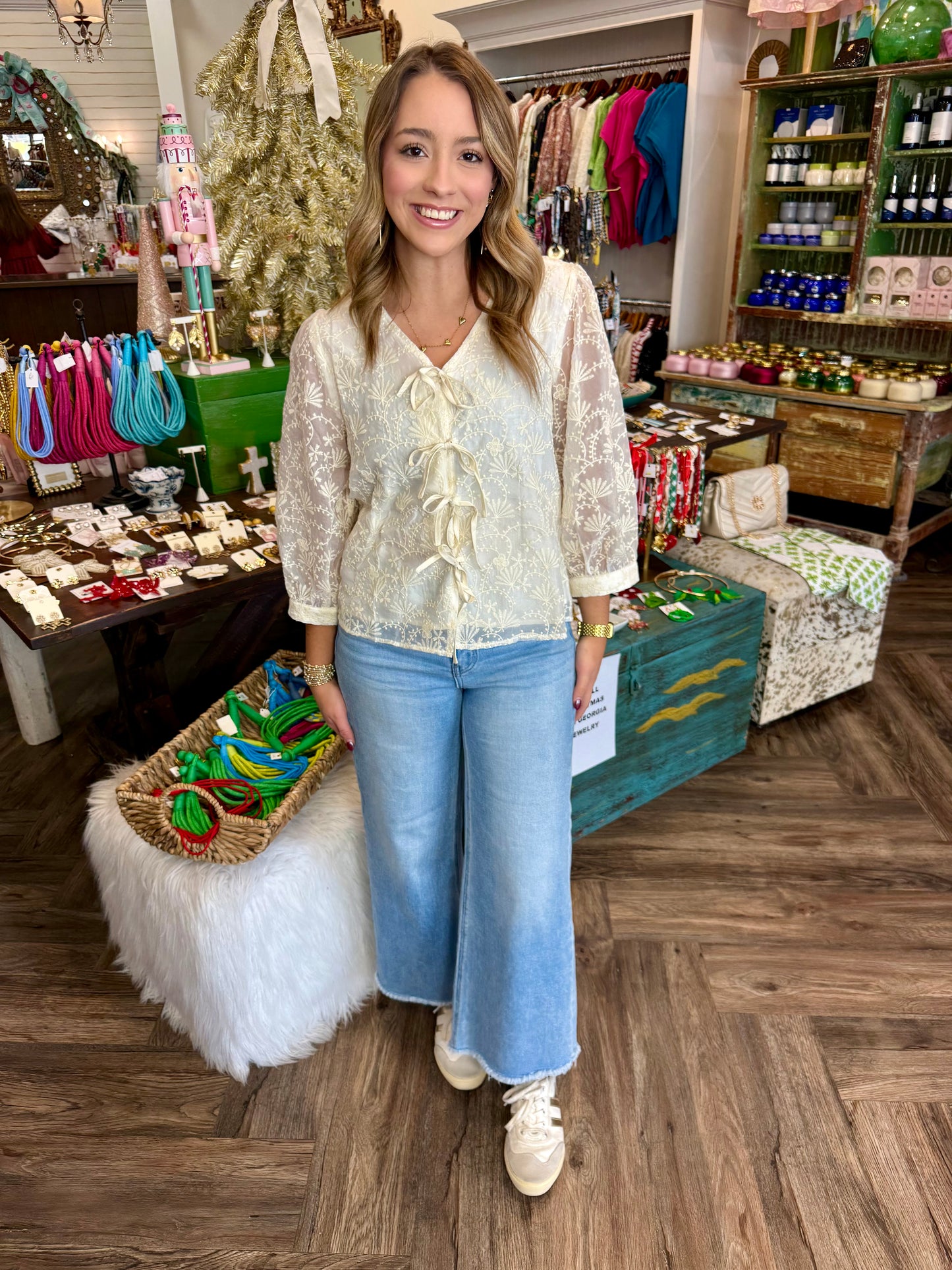 Ivory Triple Bow Top