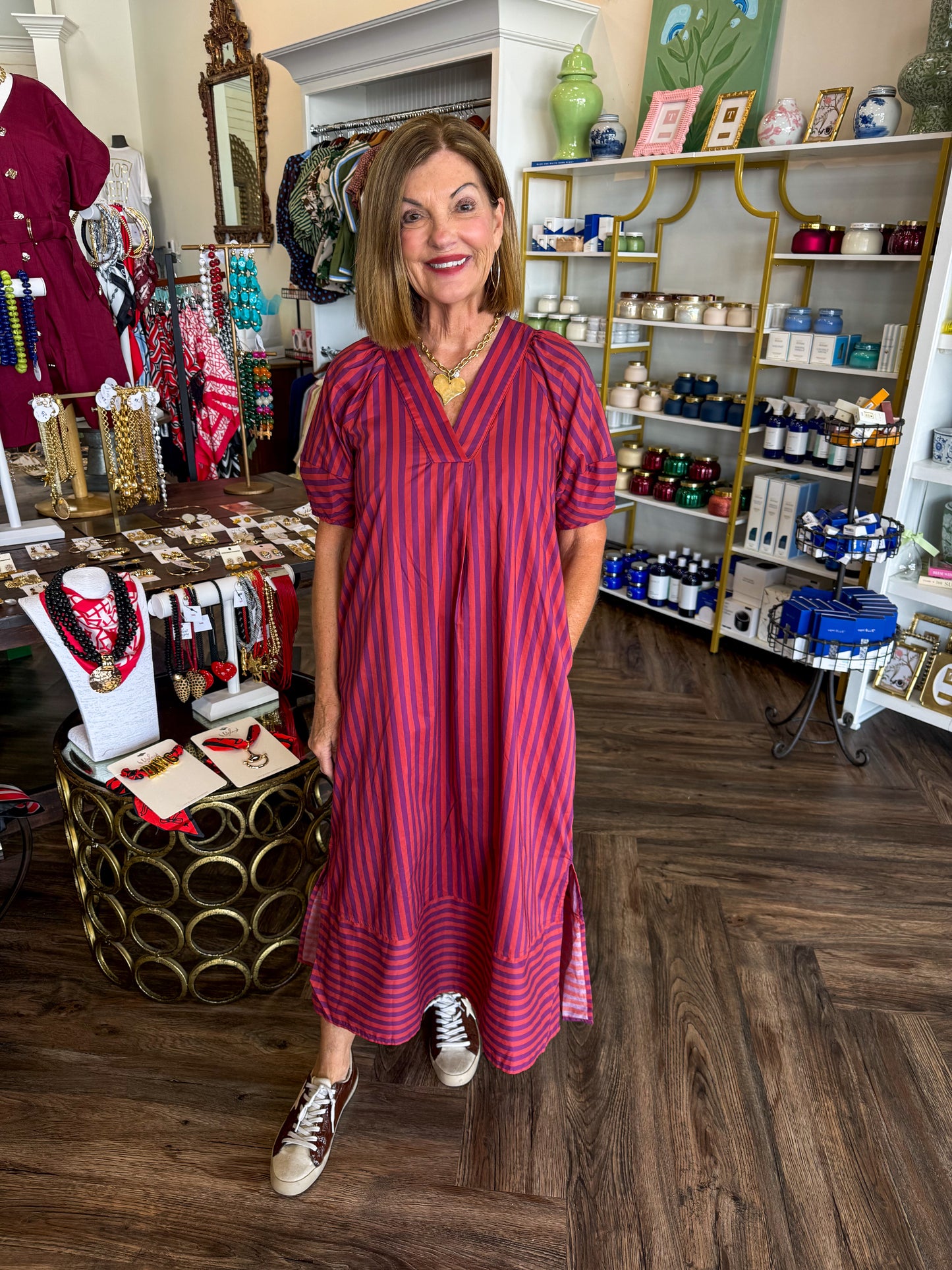 Rust/Plum Stripe Midi Dress