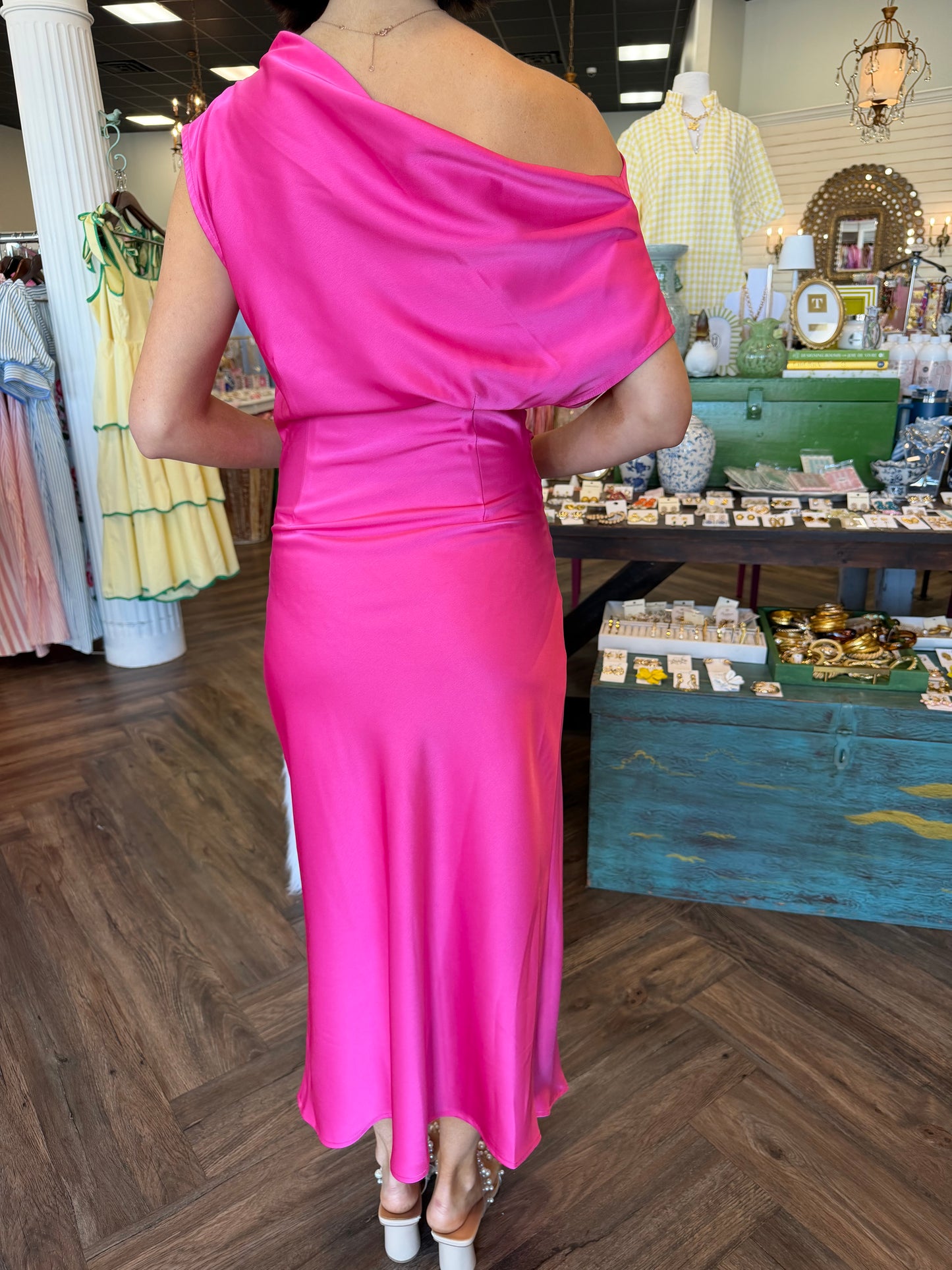 Satin Draped Maxi Dress