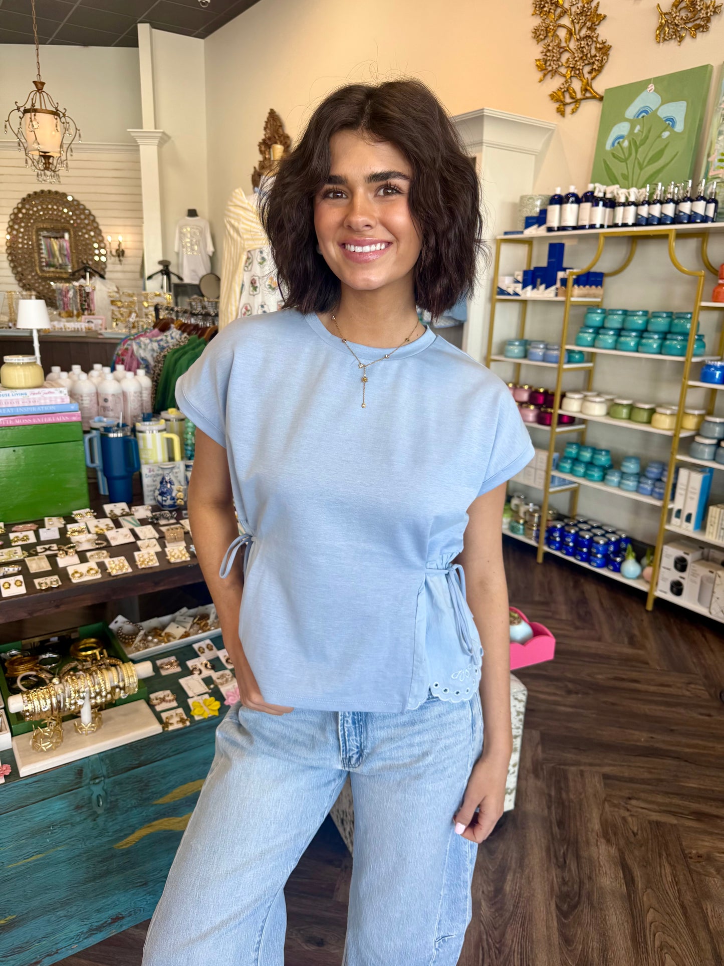 Waist Detail Top: Blue