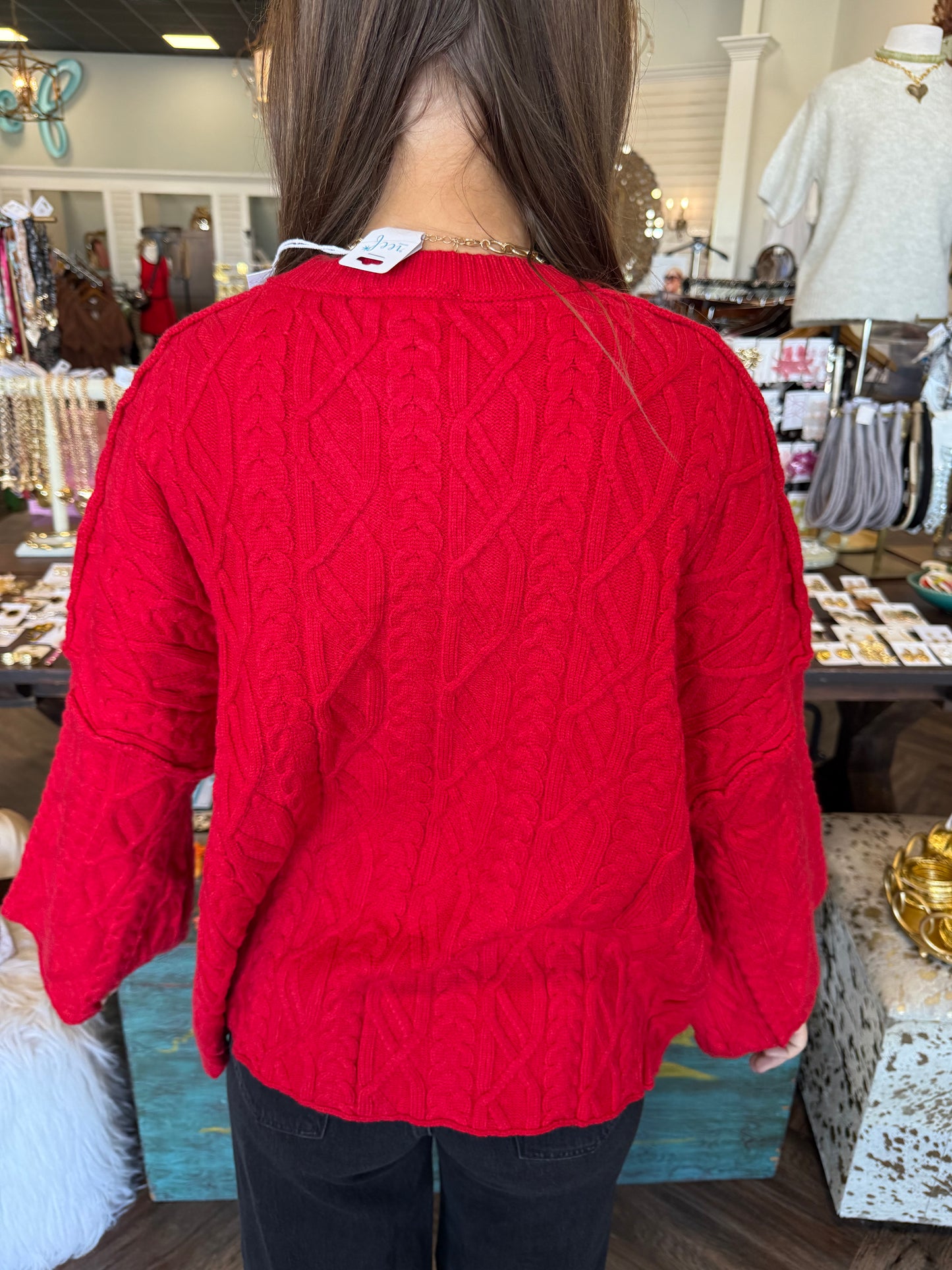 Cable Knit Sweater: Red