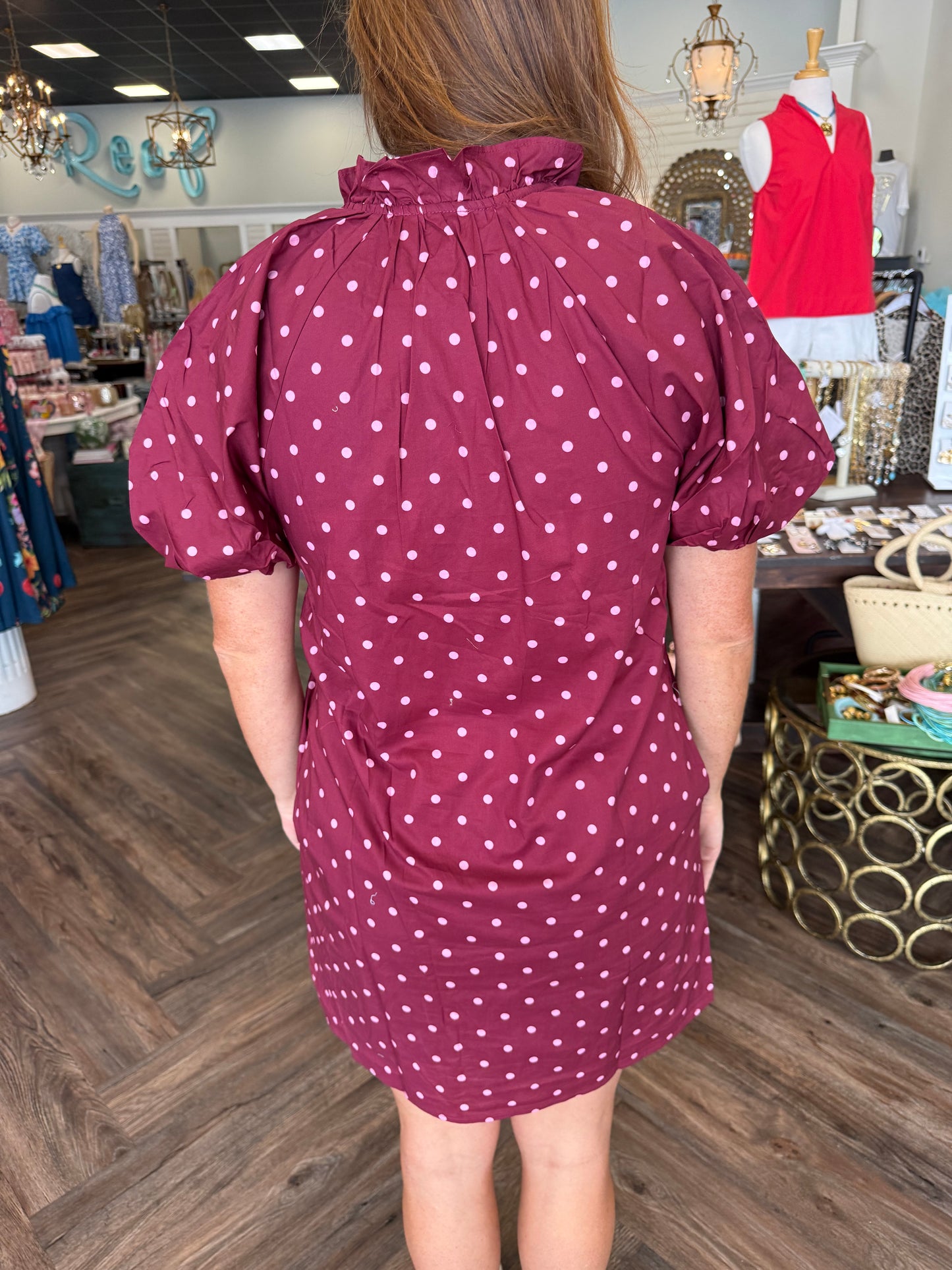 Burgandy/Pink Dot Dress
