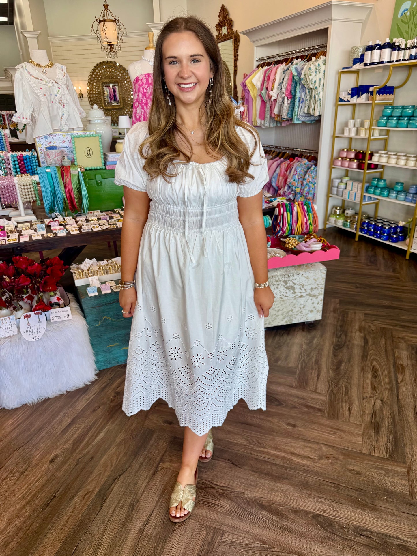 Flirty Eyelet Maxi Dress: White