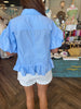 Collar Button Down Top: Lt Blue