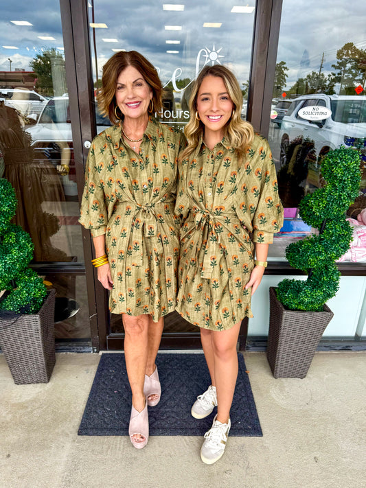 Olive Dandelion Tie Dress