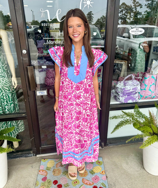 Trim Rose Midi Dress: Pink