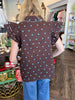 Polka Dot Scalloped Top: Brown