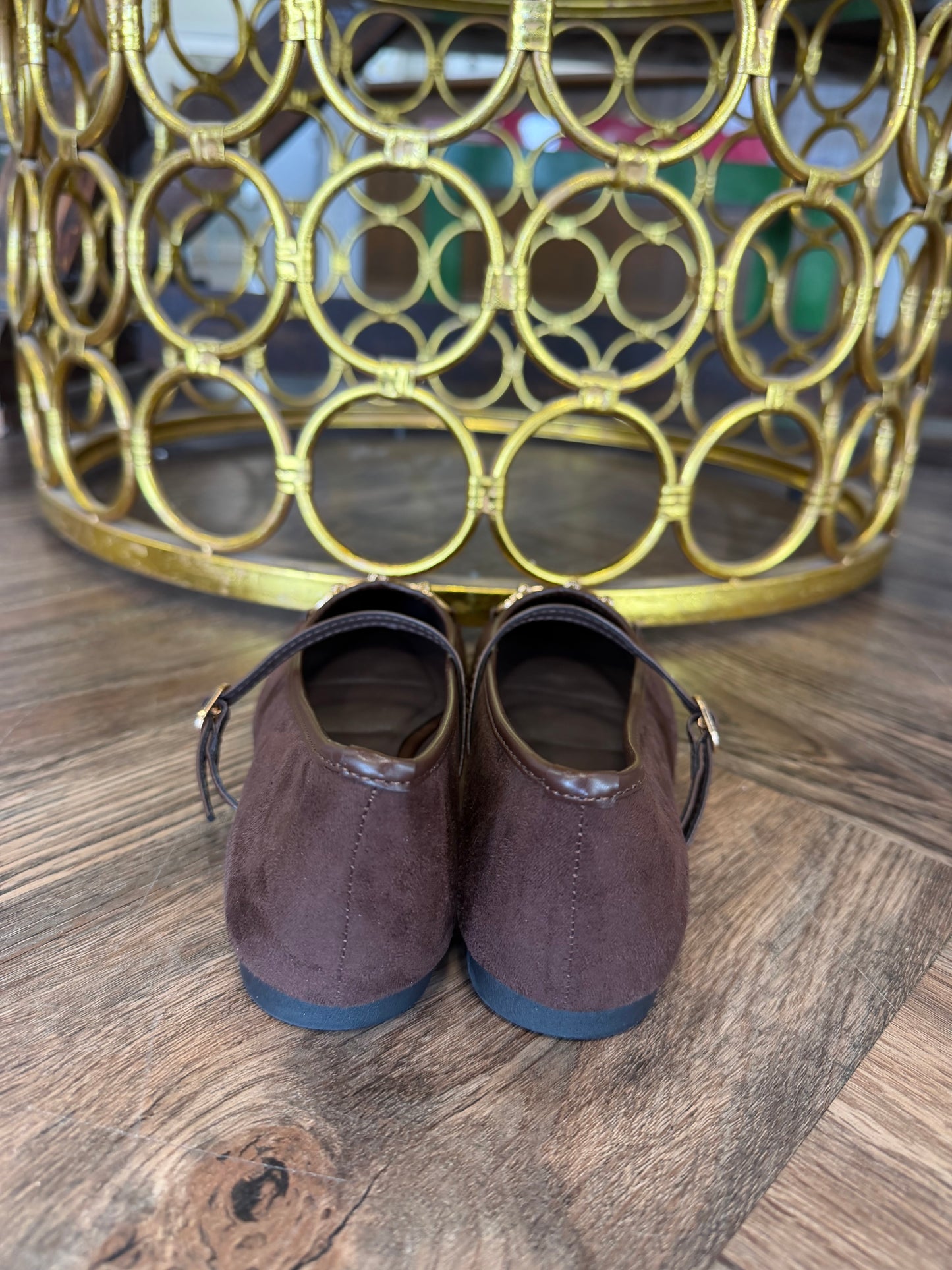 Mary Jane Horsebit Brown Suede Flats
