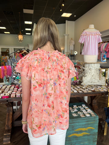 Smocked Floral Watercolor Blouse