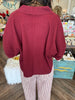 Collared Textured Sweater Top: Burgandy