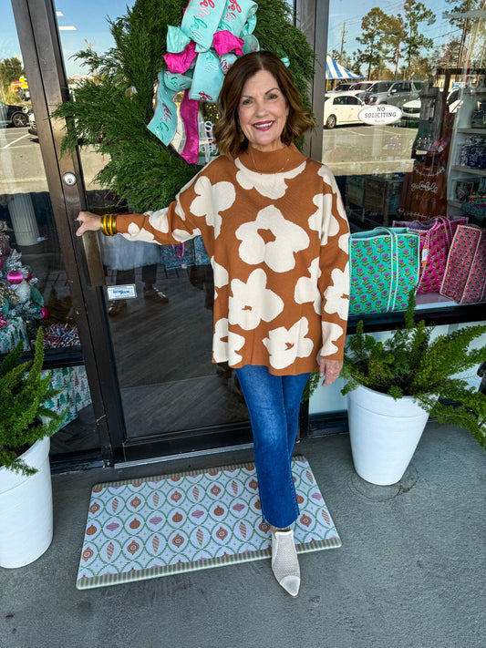 Brown And Cream Floral Sweater