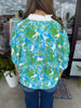 Blue Green Watercolor Floral Blouse