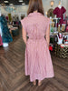Pink/Brown Stripe Bow Midi Dress