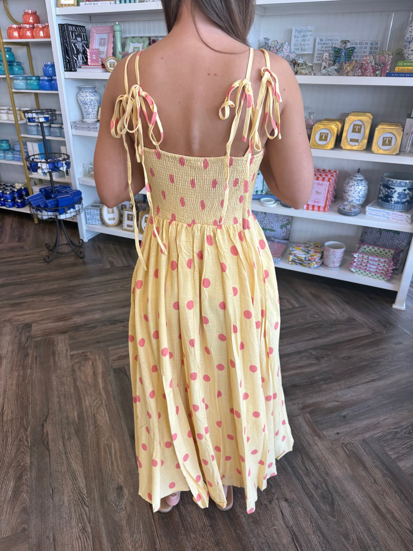 Yellow Dotted Midi Dress