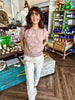 Neutral Flower Stitched Sweater Top