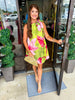 Lime Garden Neck Tie Mini Dress