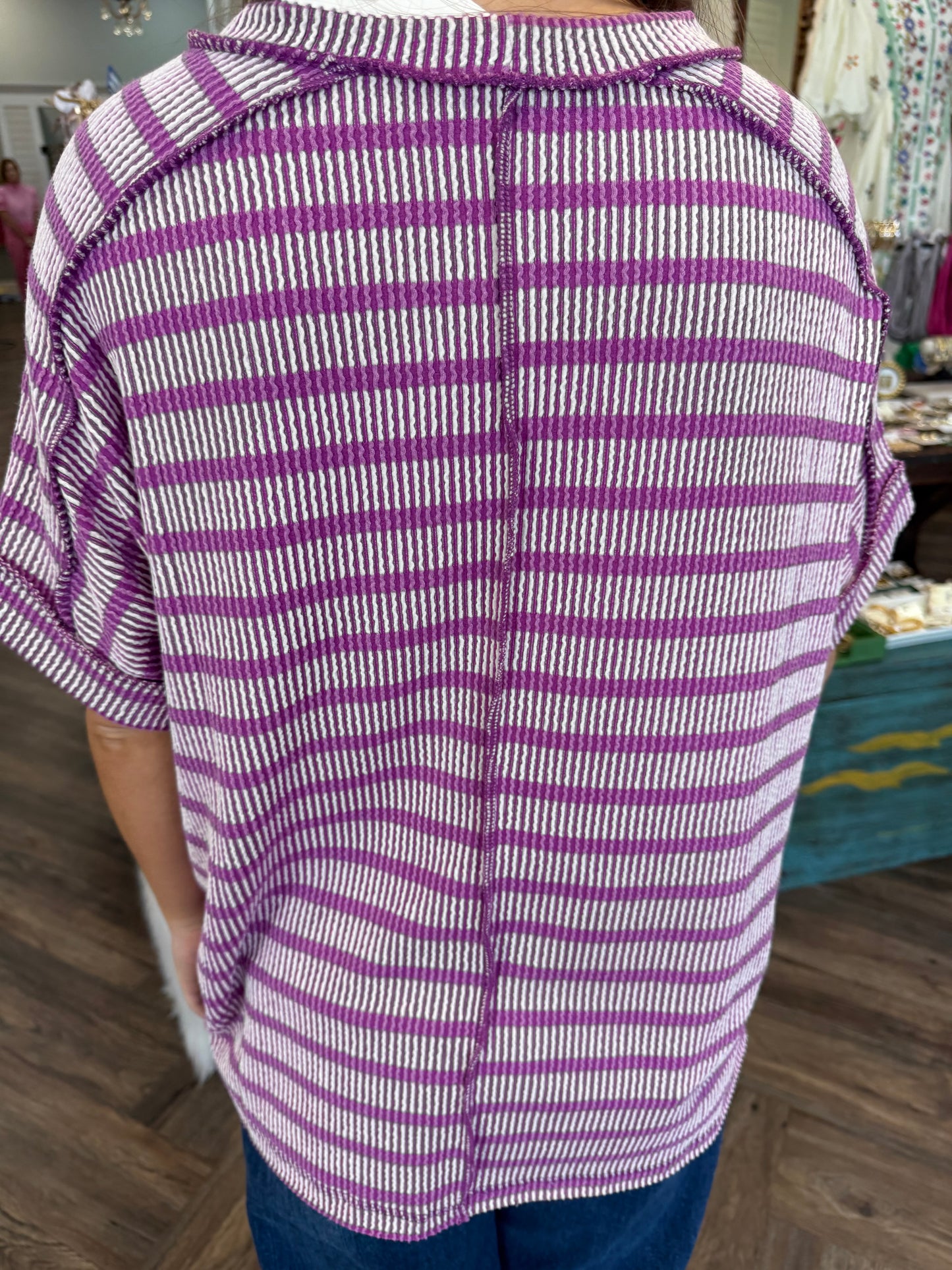 Shayla Stripe Rib Top: Plum