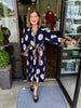 Navy Leaf Midi Dress