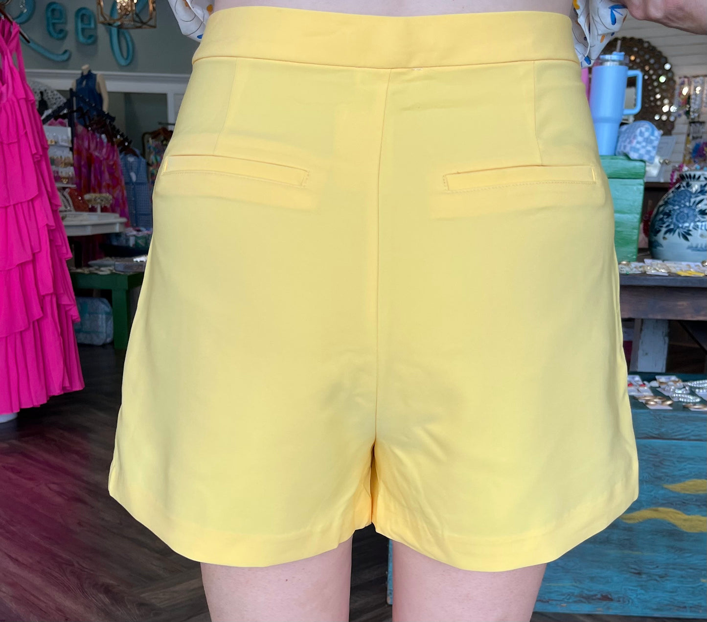 Solid Pleated Shorts: Pineapple