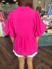 Smocked V-Neck Top: Pink