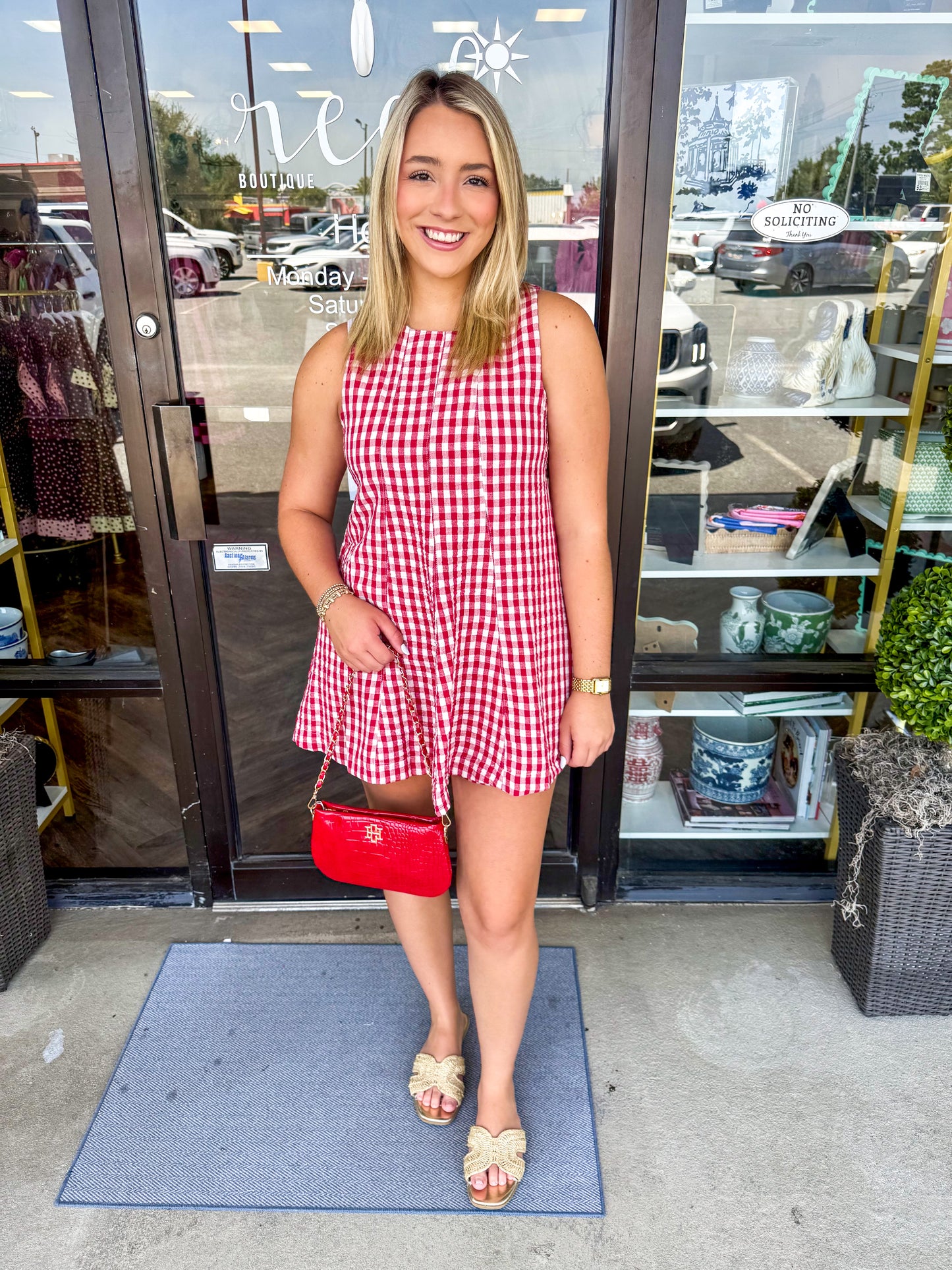 Gingham Babydoll Romper: Red