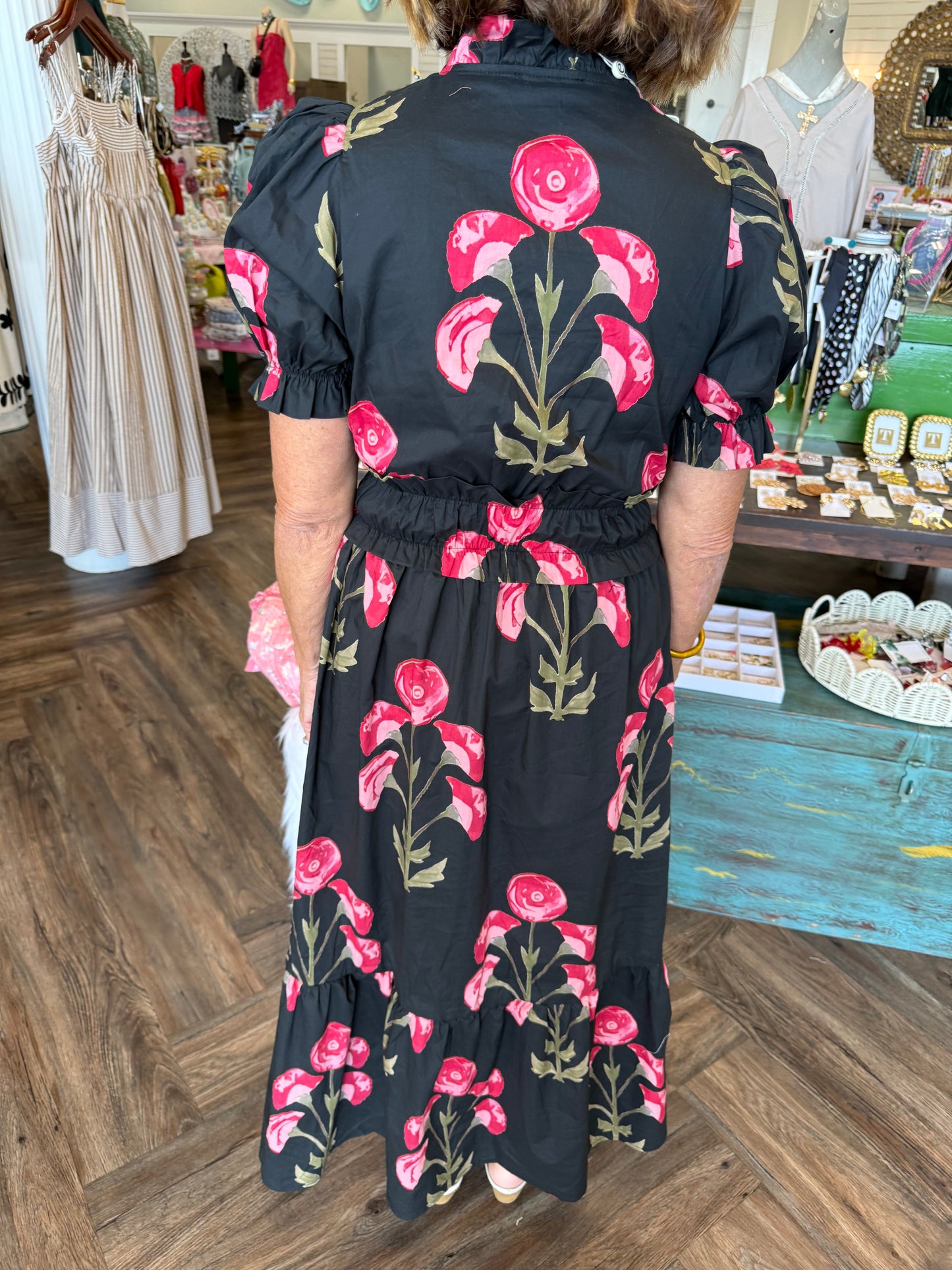 Floral Black Midi Dress