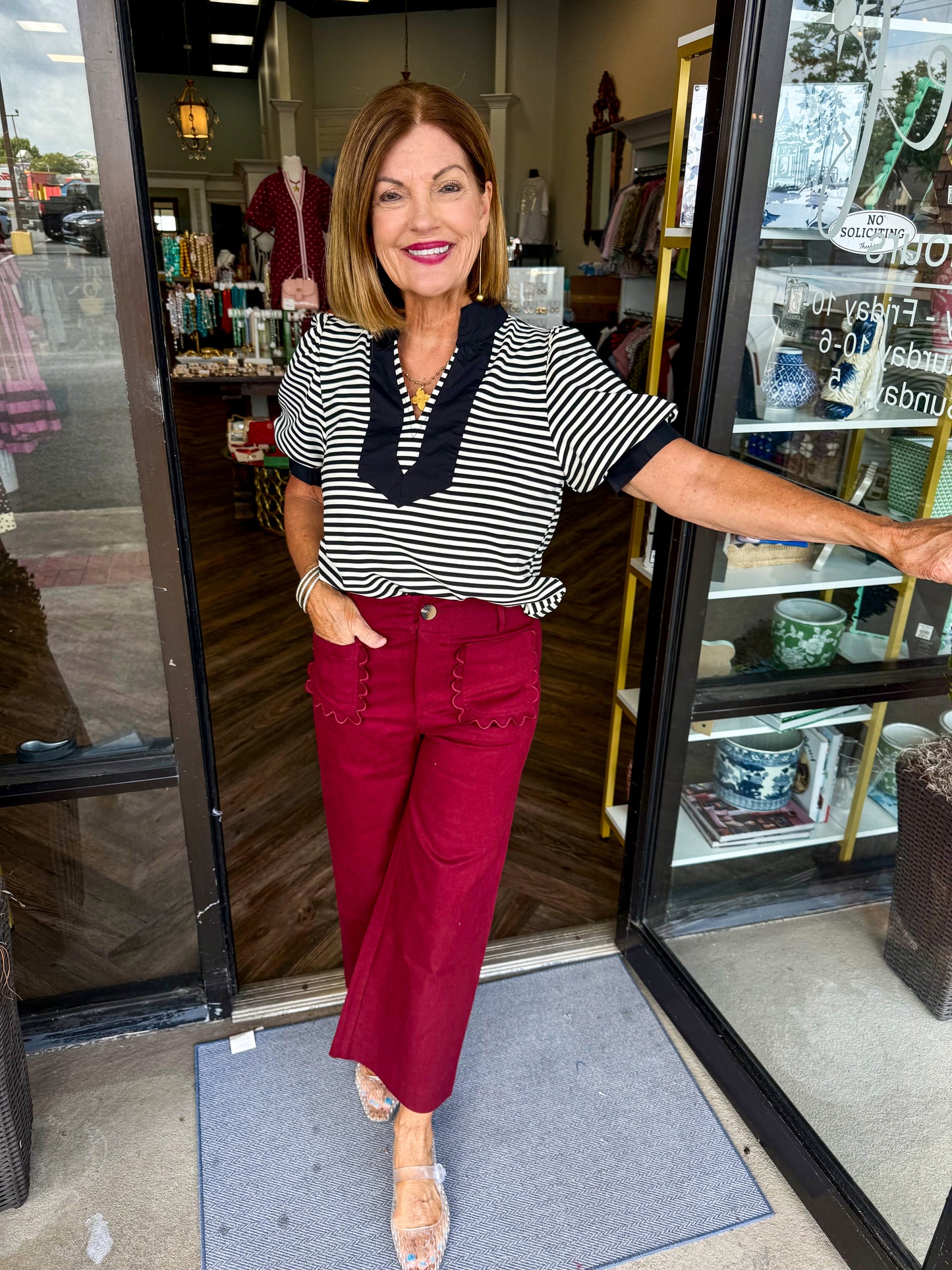 Black Striped Collar Top