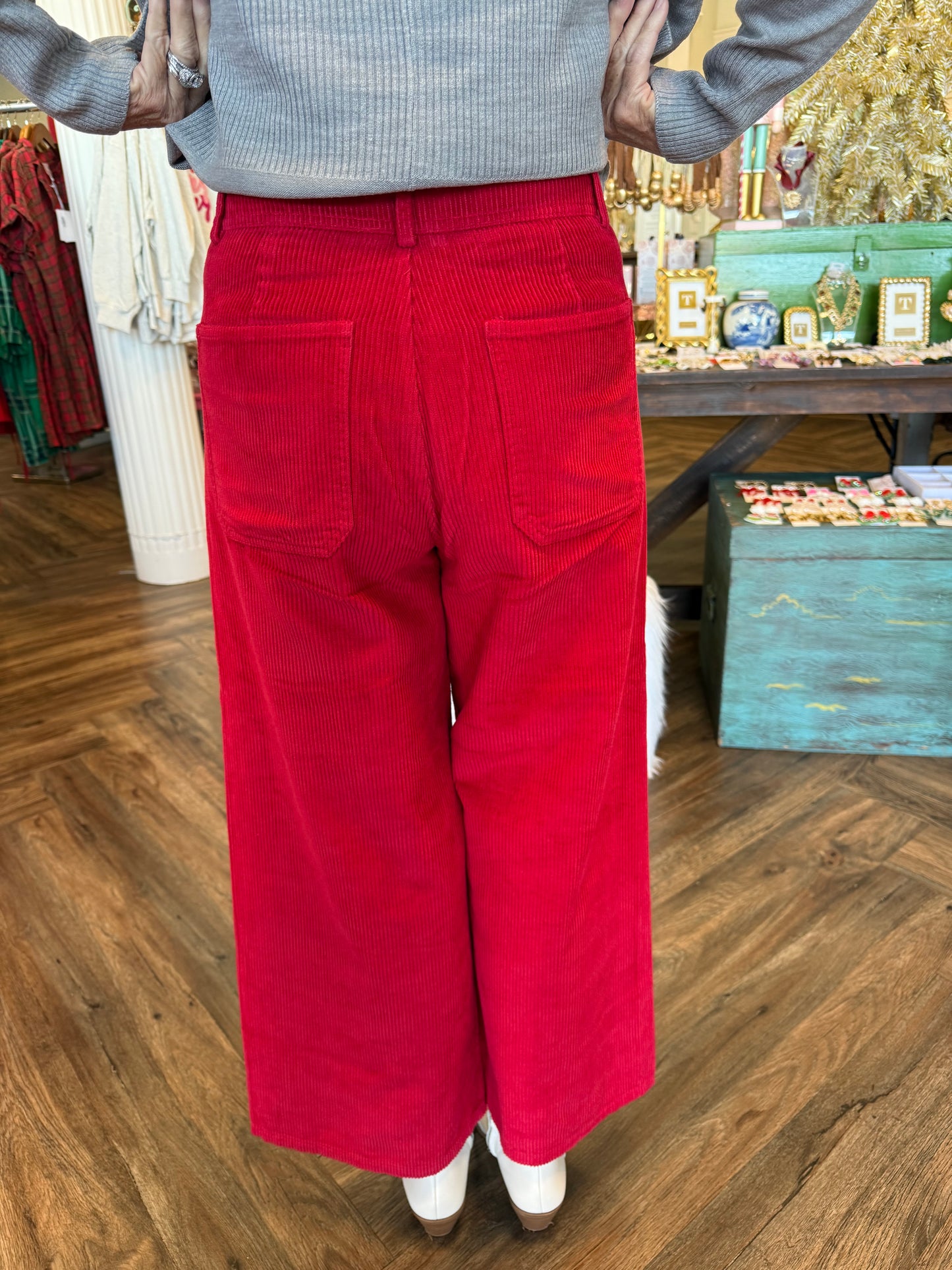 Wide Leg Corduroy Pants: Red