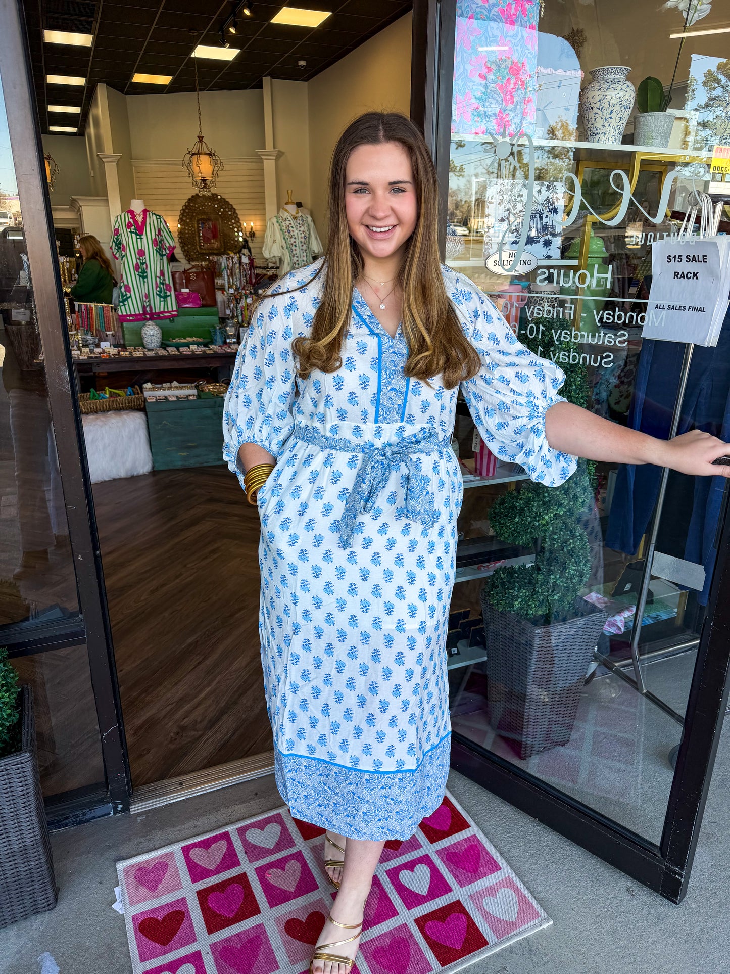 Blue Botanical Midi Dress