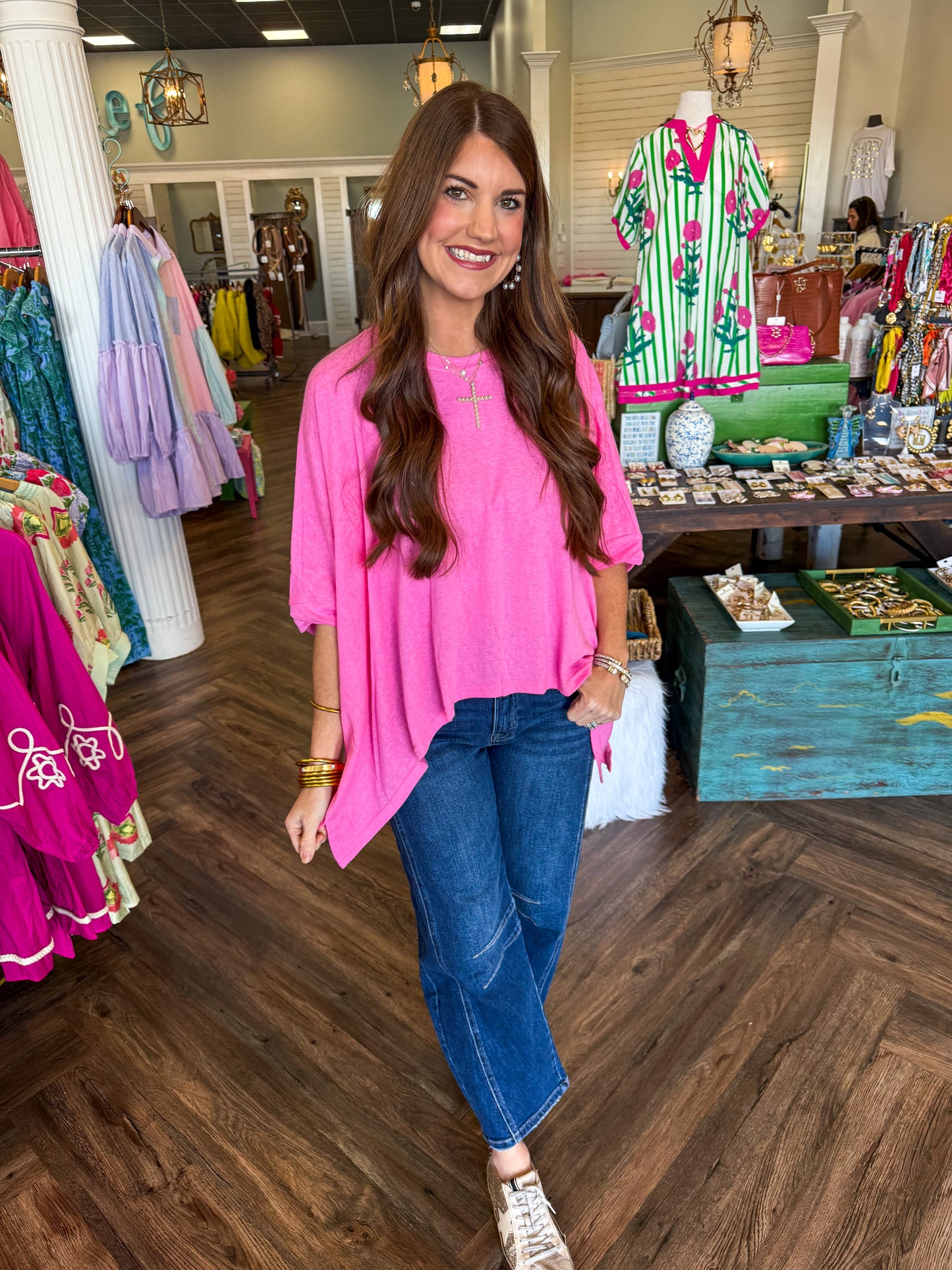 Margaret Round Neck Top: Bubblegum