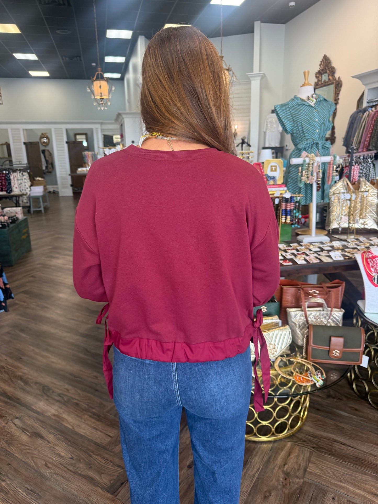 Girly Side Tie Top: Merlot