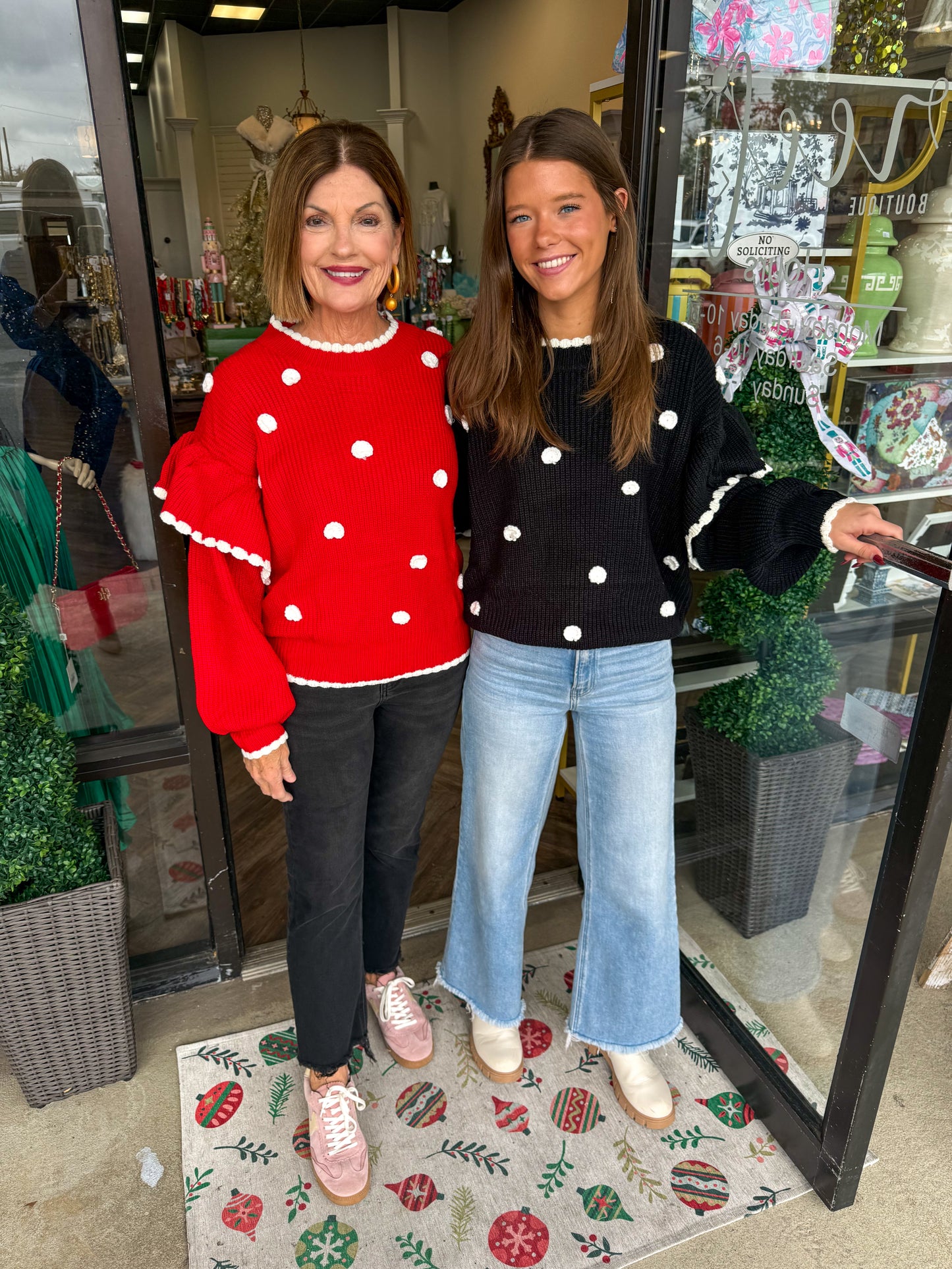 Polka Dot Ruffle Sweater: Red