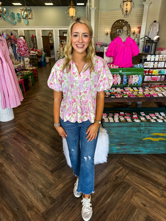 Pink Pastel Peplum Flower Top