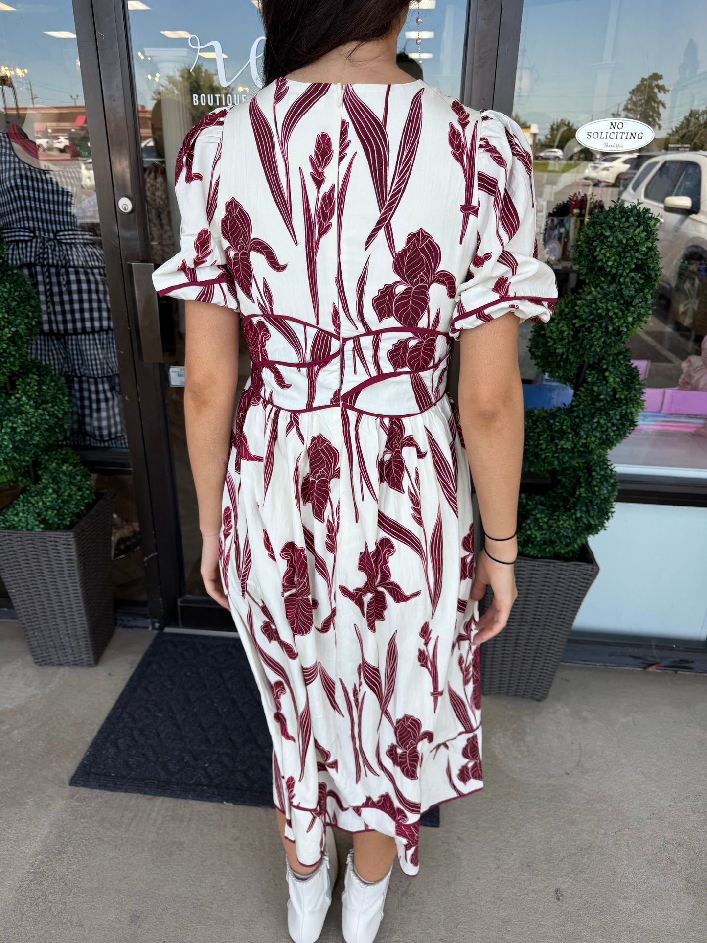 Becca Burgandy Floral Midi Dress