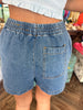 Medium Wash Smock Denim Shorts