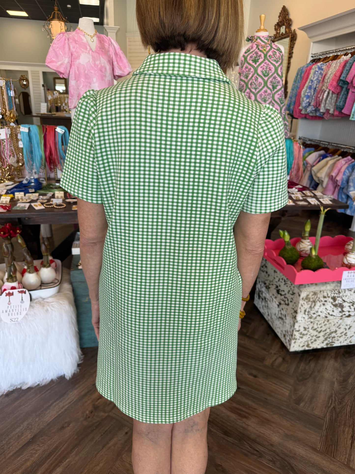 Gingham Girl Dress: Green